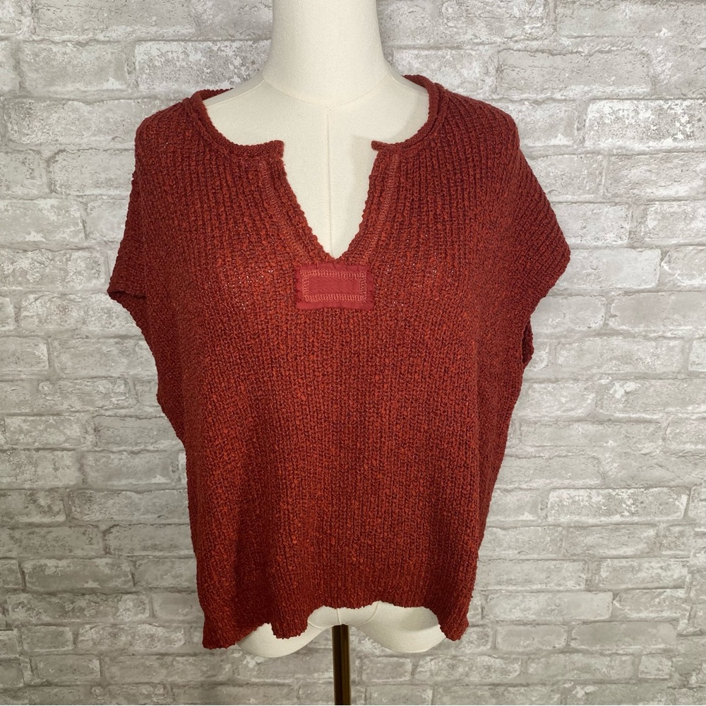 Back patch rolled Rust Knit Sweater size small / medium preppy casual boho artsy